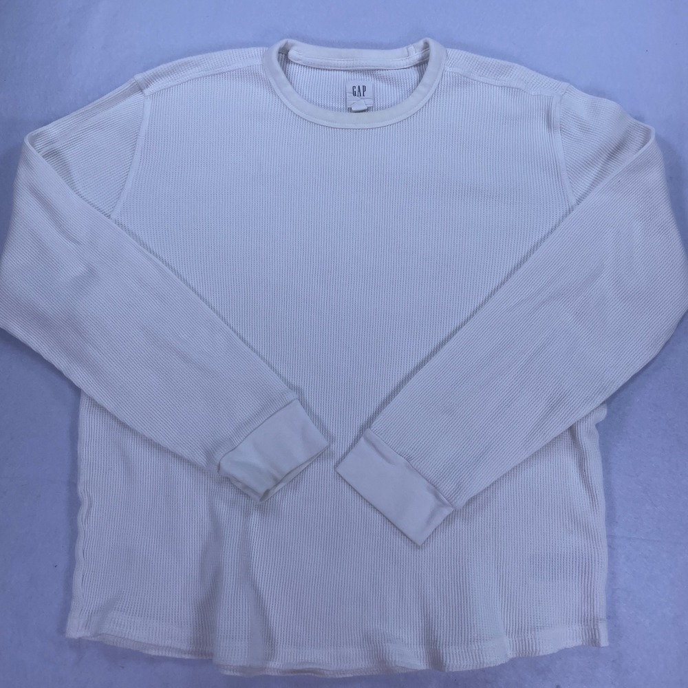 Gap Womens Cream Waffle Knit Thermal Long Sleeve Top Crewneck Cotton Large